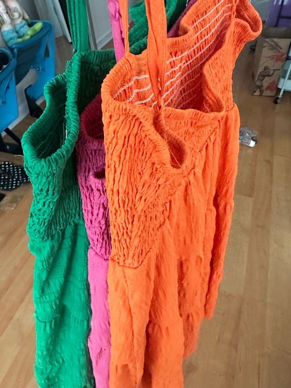 Set of 3 Sleeveless Crinkled Sundress (Green, Orange, and Pink)